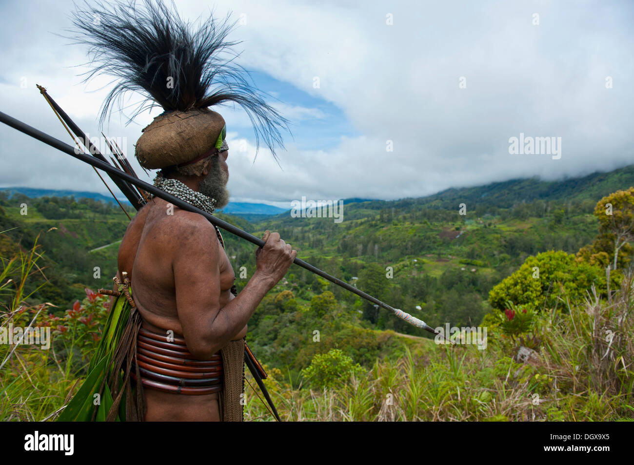 Chef de Tribu habillé de façon traditionnelle dans les Highlands, Paya, Highland, Papouasie Nouvelle Guinée Banque D'Images