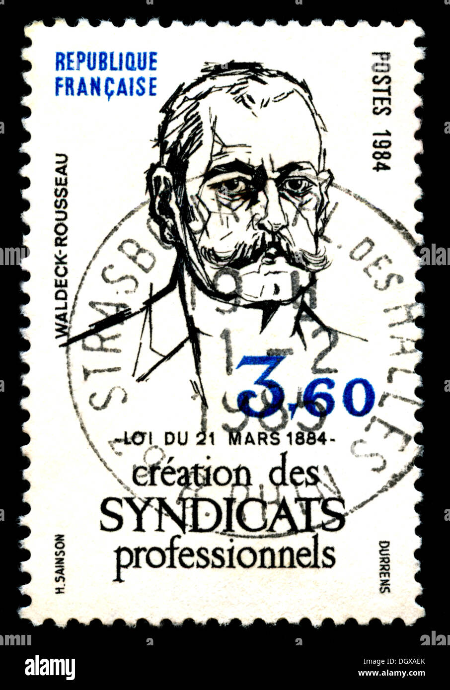 France timbre-poste représentant des syndicats professionnels, Waldeck-Rousseau Banque D'Images