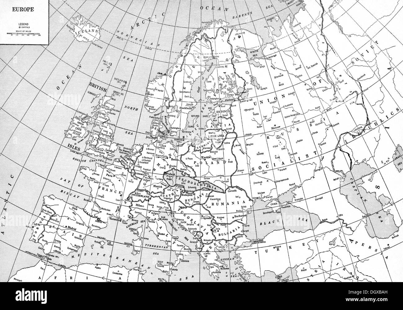 Carte ancienne de l'Europe, 1930 Banque D'Images