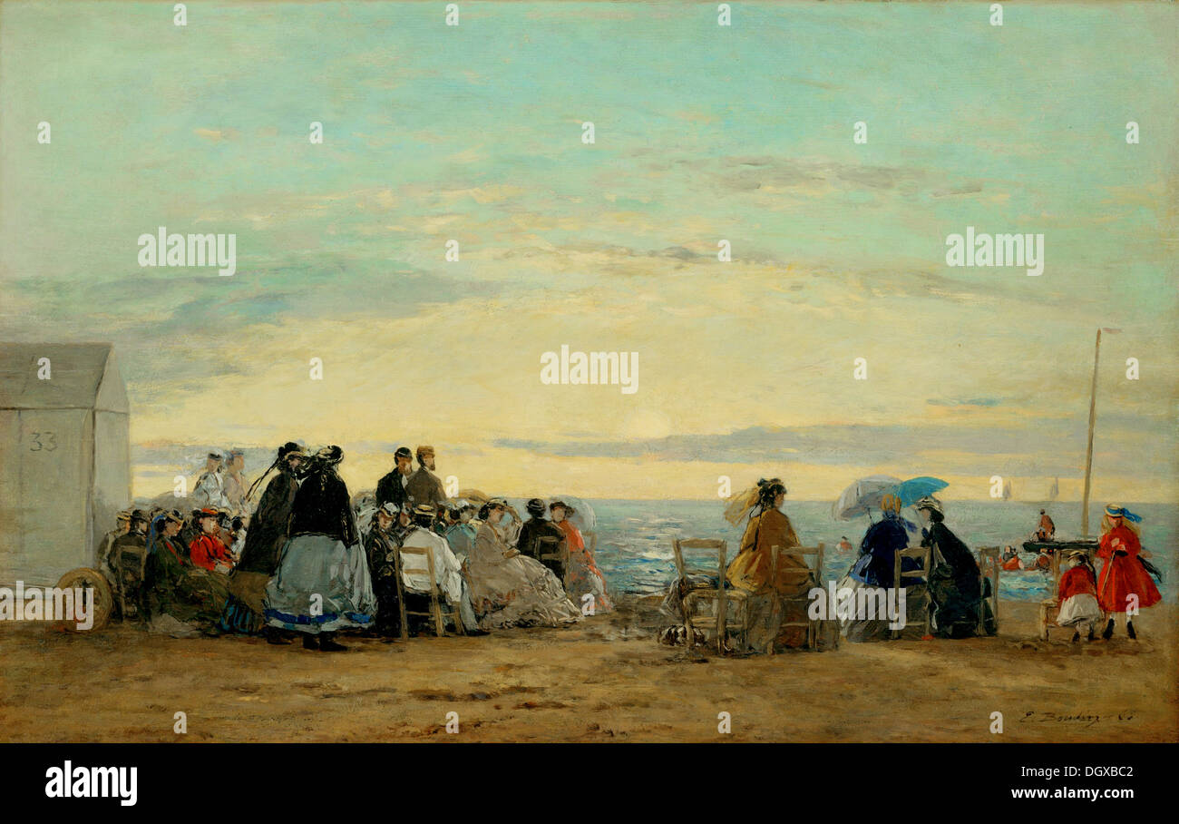 Sur la Plage, Coucher de soleil - 1865, Eugène Boudin Banque D'Images
