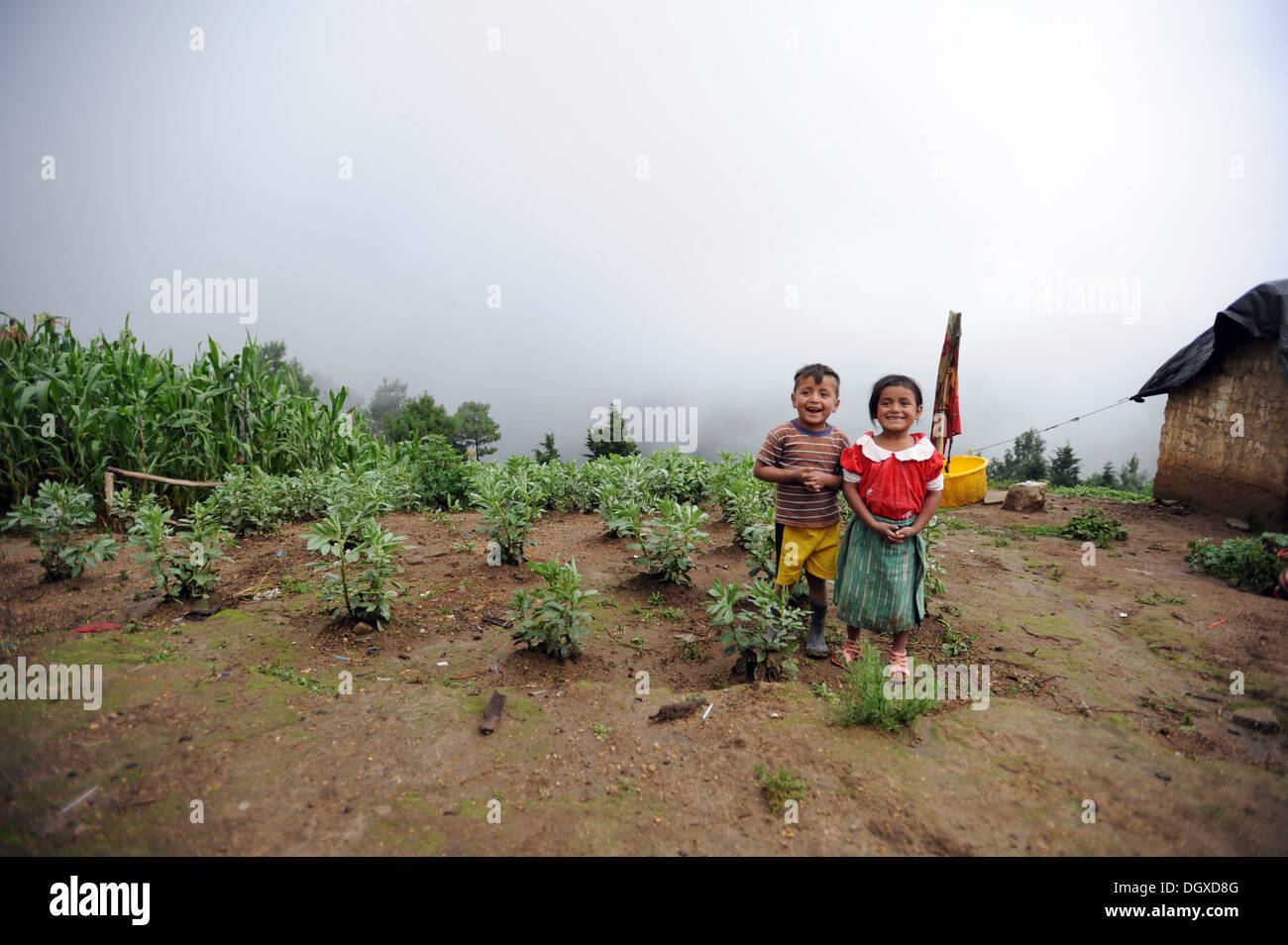 Les enfants autochtones mayas Caserio en Panuca, Solola, Guatemala. Banque D'Images