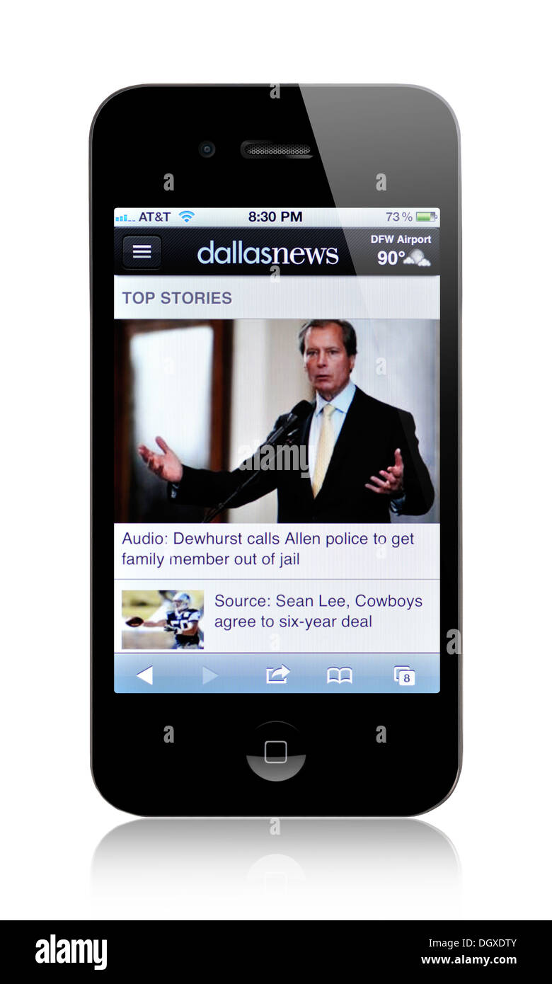IPhone écran montrant le site de Dallas Banque D'Images