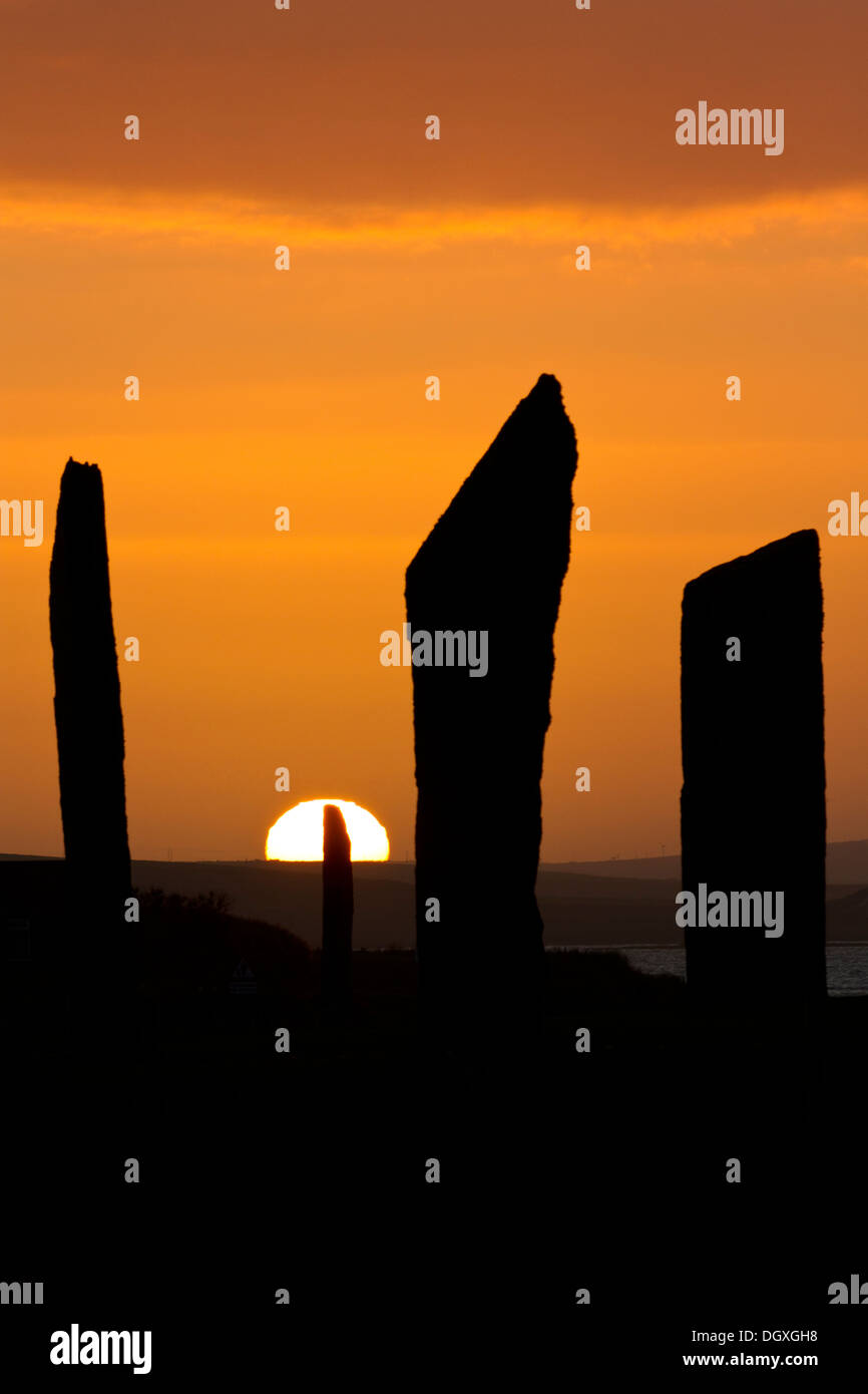 Pierres de Stenness summer sunset, îles Orkney Banque D'Images