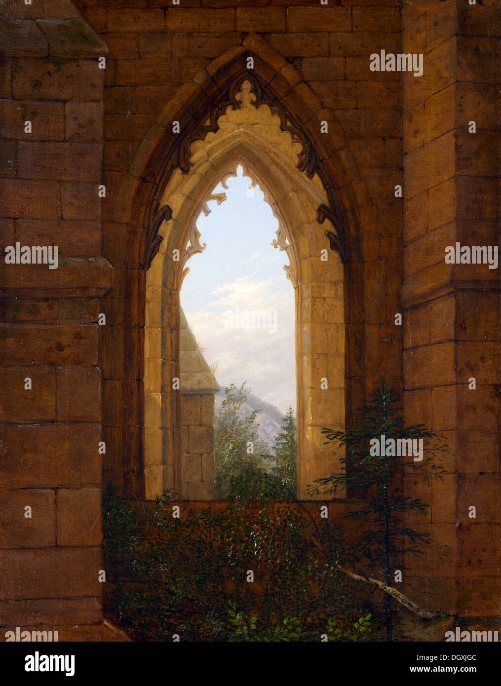 Fenêtres gothiques dans les ruines du monastère de Oybin - de Carl Gustav Carus, 1828 Banque D'Images