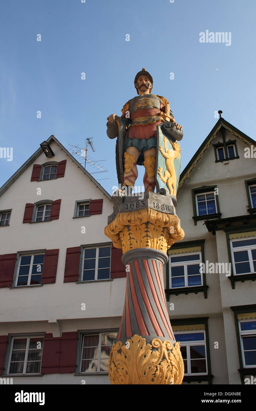 Brunnenwaechter, statue d'une protection sur le marché fontaine de Biberach A.D. Riss, souabe, Bade-Wurtemberg Banque D'Images