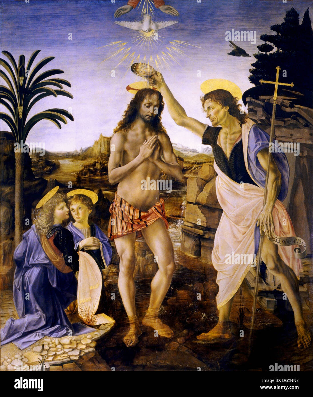 Verrocchio, Leonardo da Vinci - Baptême du Christ, 1475 Banque D'Images