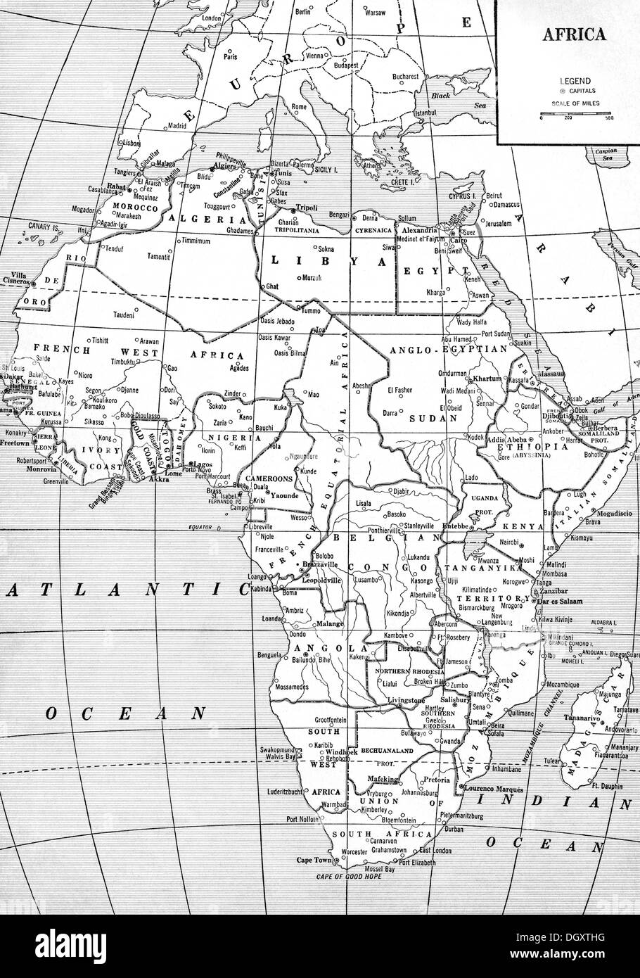 Ancienne carte de l'Afrique, 1930 Banque D'Images