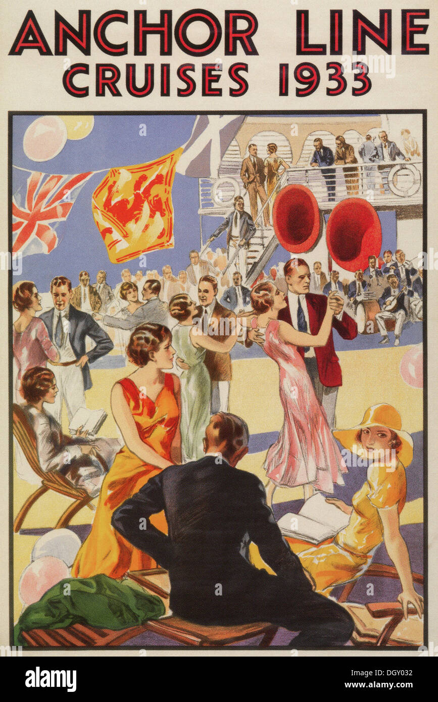 Anchor Line annonce vintage voyage poster, 1933 - éditorial uniquement. Banque D'Images