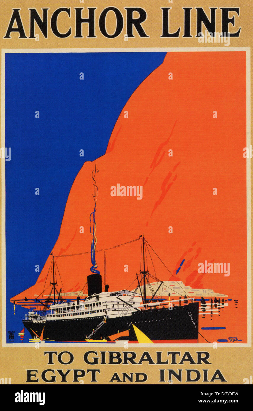 Anchor Line annonce vintage voyage poster, 1922 - éditorial uniquement. Banque D'Images