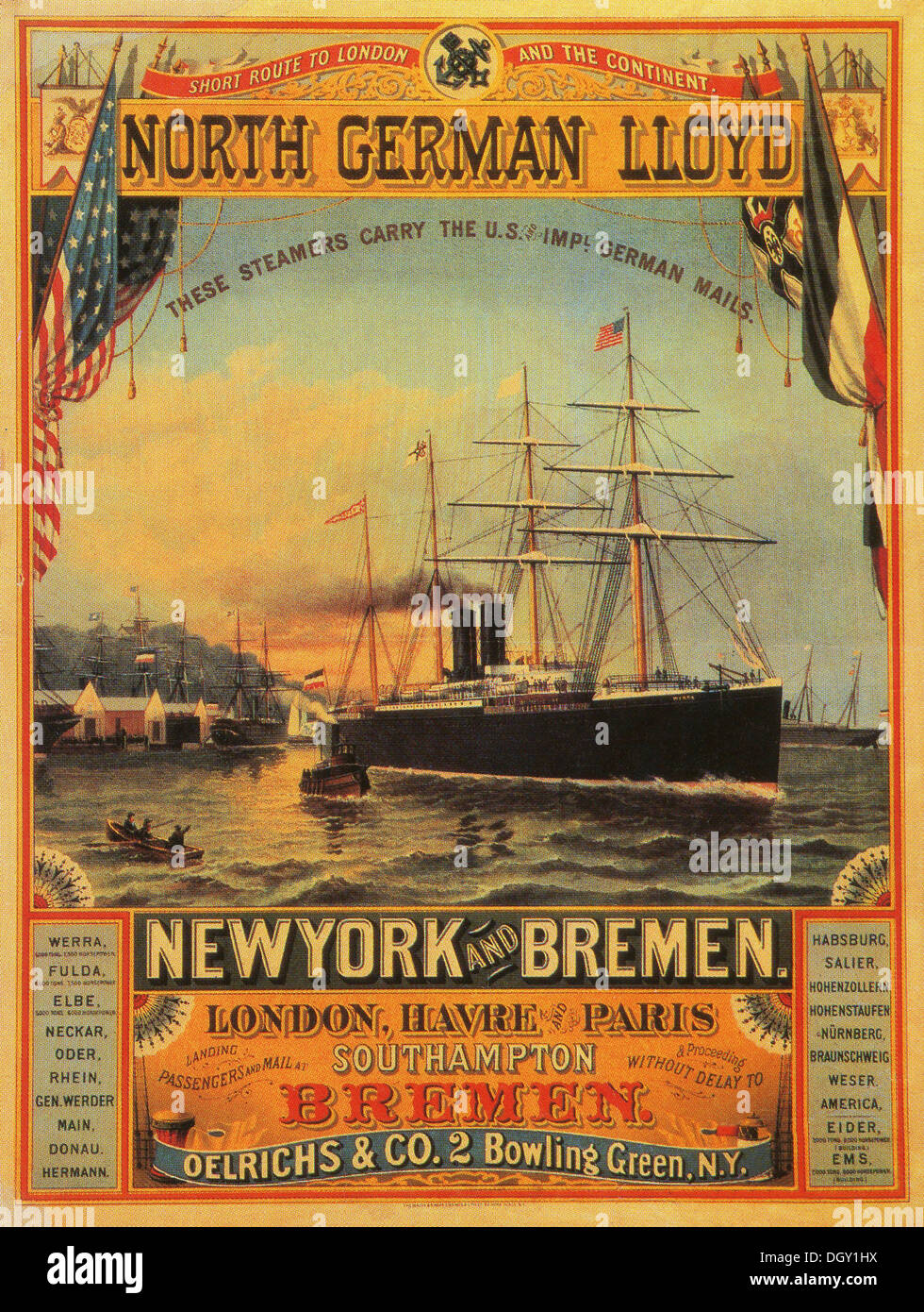 New York à Brême - une ligne de navire vintage travel poster, 1875 - éditorial uniquement. Banque D'Images