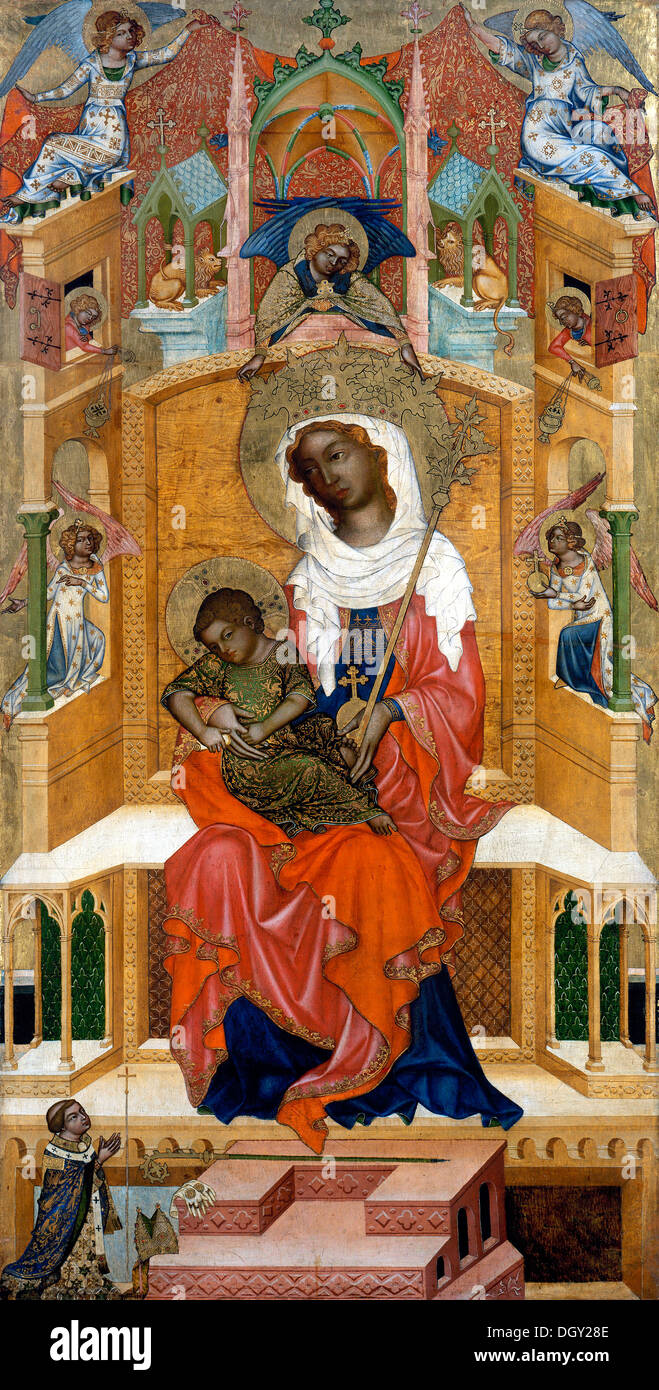 Maître bohémien, Mary ont intronisé avec l'enfant (Madonna Glatz). Circa 1350. Bois de peuplier. Gemäldegalerie, Berlin. Banque D'Images