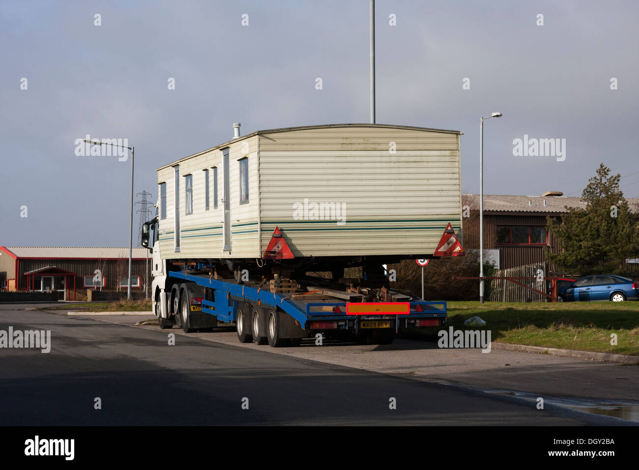 Accueil statique sur la caravane de camions de transport Banque D'Images