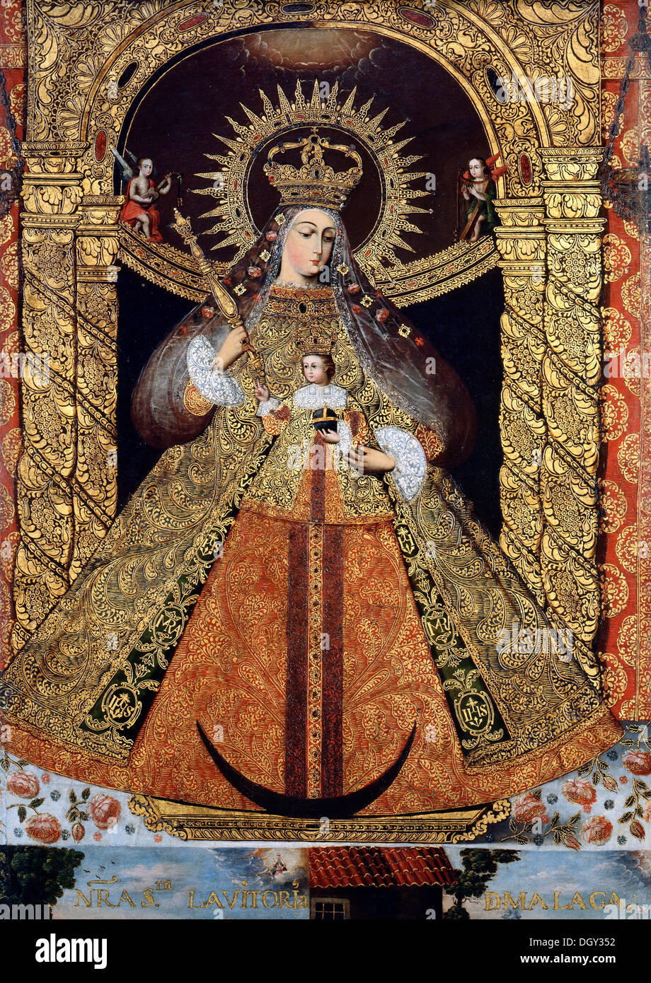La Bolivie, Vierge de la victoire de Malaga. Vers 1740. Huile sur toile à la feuille d'or. Musée d'Art de Denver, Denver, Etats-Unis. Banque D'Images