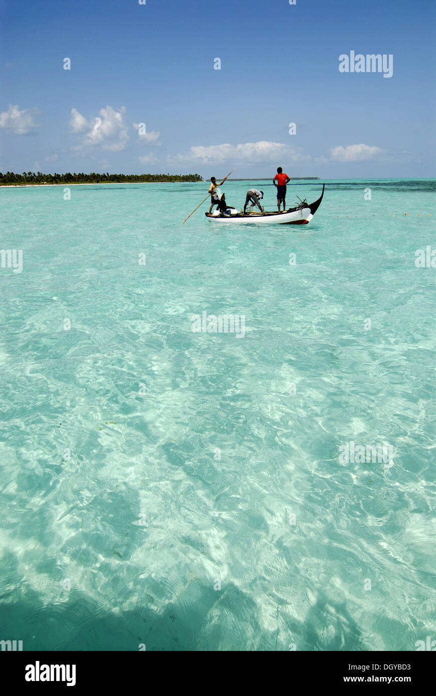 Les pêcheurs au large de l'île de Bangaram, Lakshadweep, mer d'Oman, l'Inde du Sud, Inde, Asie Banque D'Images