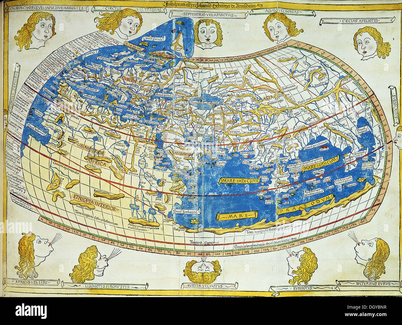 5768. Ptolemy's world carte montrant les terres connues à l'Helenic monde dans la 2ème. C. Le manuscrit original a été perdu, à la photo montre un 13ème. C. la reconstruction. Banque D'Images