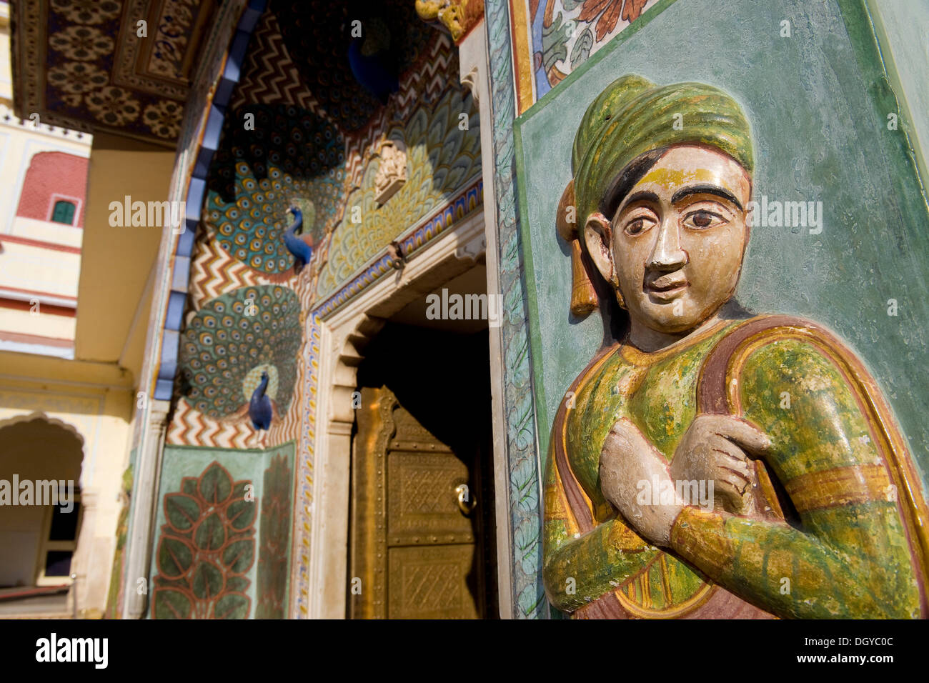 Gate avec décoration, City Palace, Jaipur, Rajasthan, Inde, Asie Banque D'Images