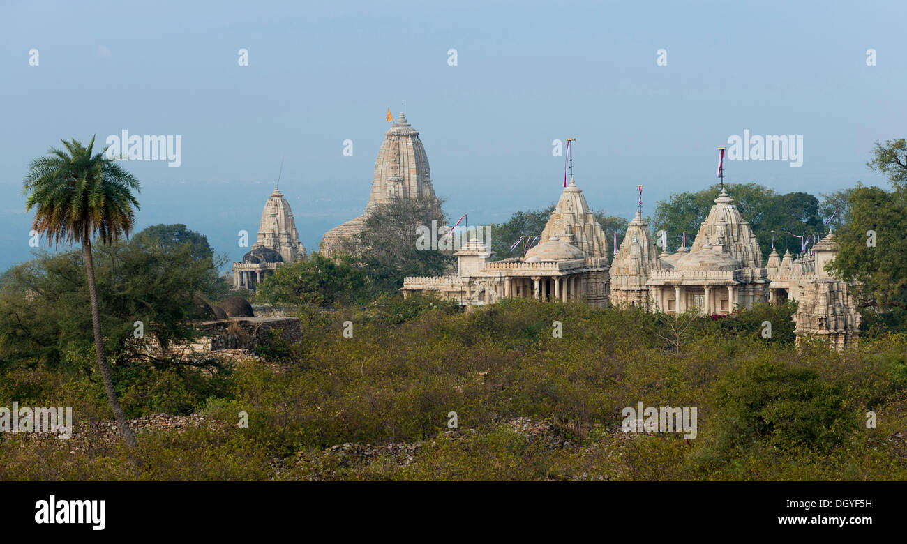 Temple Shyama Kumbha et Jain temple au premier plan, Chittorgarh, Rajasthan, Inde Banque D'Images