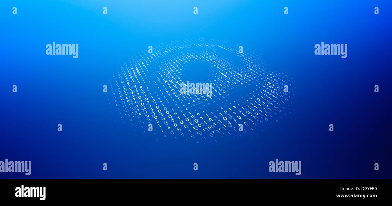 Une arobase en code binaire sur un fond bleu Banque D'Images