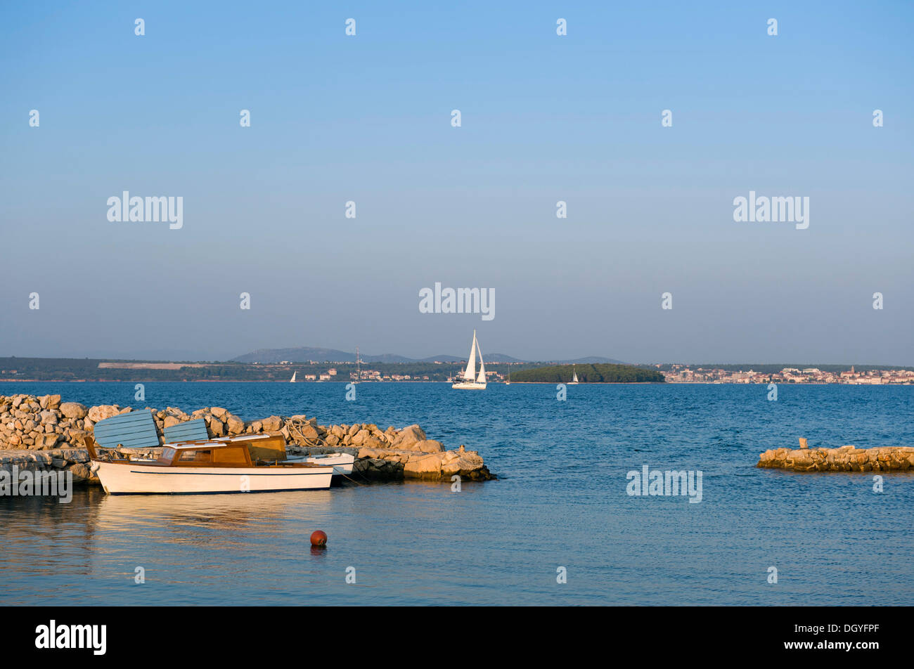 Côte de l'île de Pasman Tkon,, Mer Adriatique, Zadar, Dalmatie, Croatie, Europe Banque D'Images