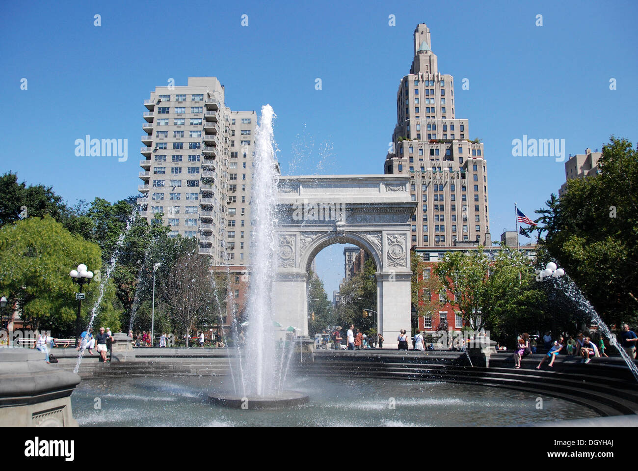 Fontaine et de triomphe, Washington Square Park, Greenwich Village, new york city, New York, USA, Amérique du Nord Banque D'Images