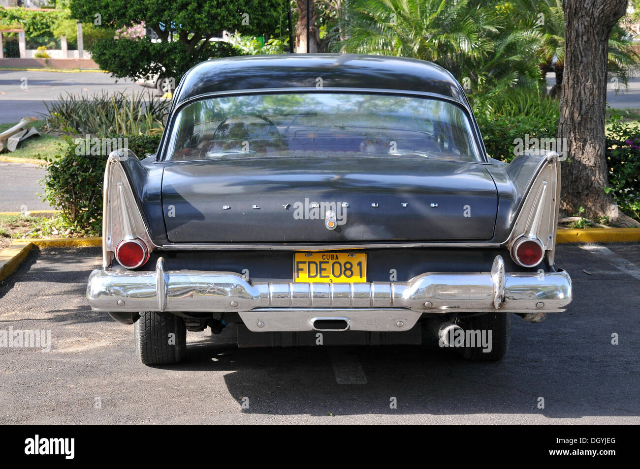 Vintage car, Plymouth, Punta Gorda peninsula, Cienfuegos, Cuba, Caraïbes, Amérique Centrale Banque D'Images