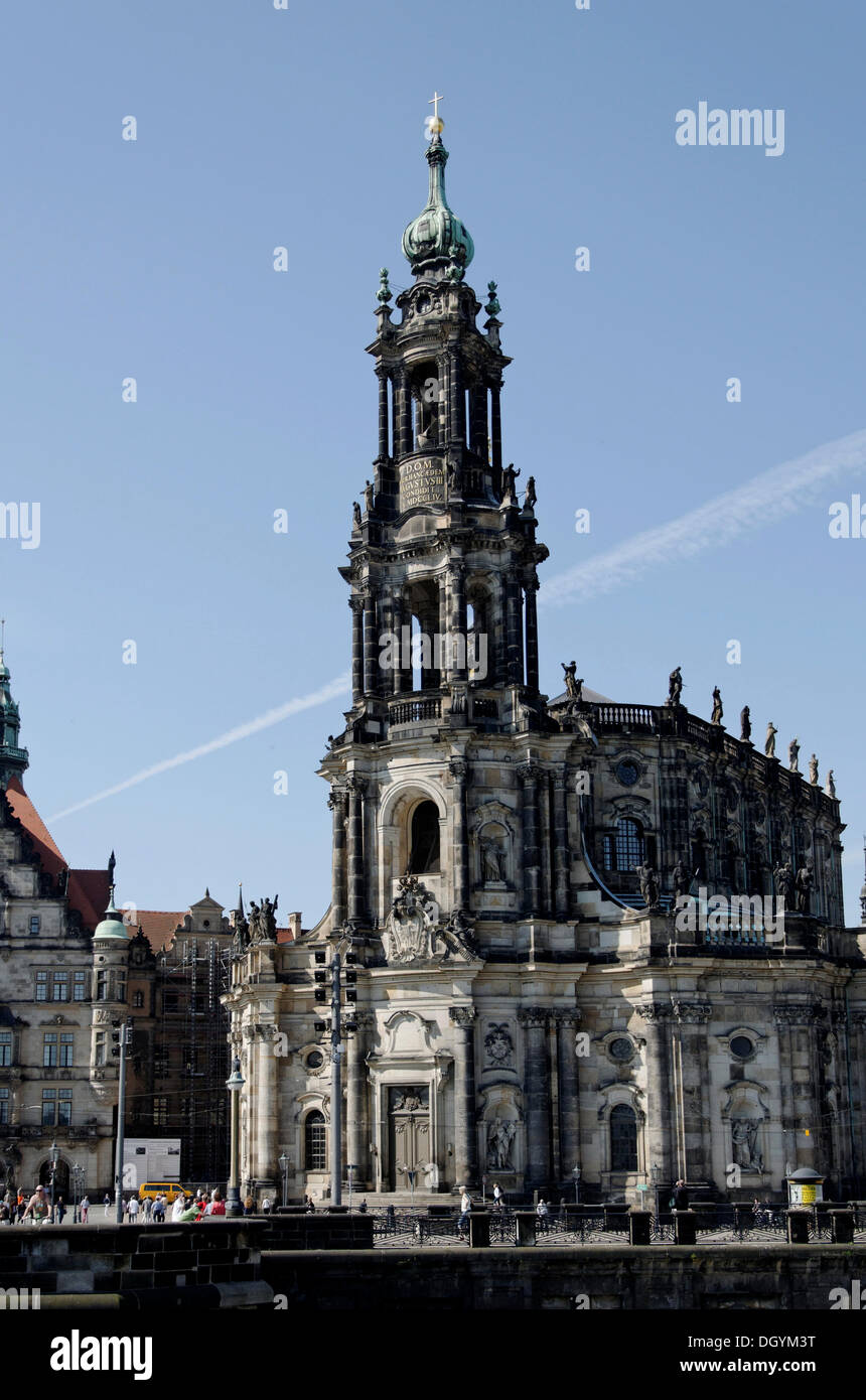 La cathédrale Holy Trinity, place Schlossplatz, Dresde, Florence de l'Elbe, la Saxe Banque D'Images