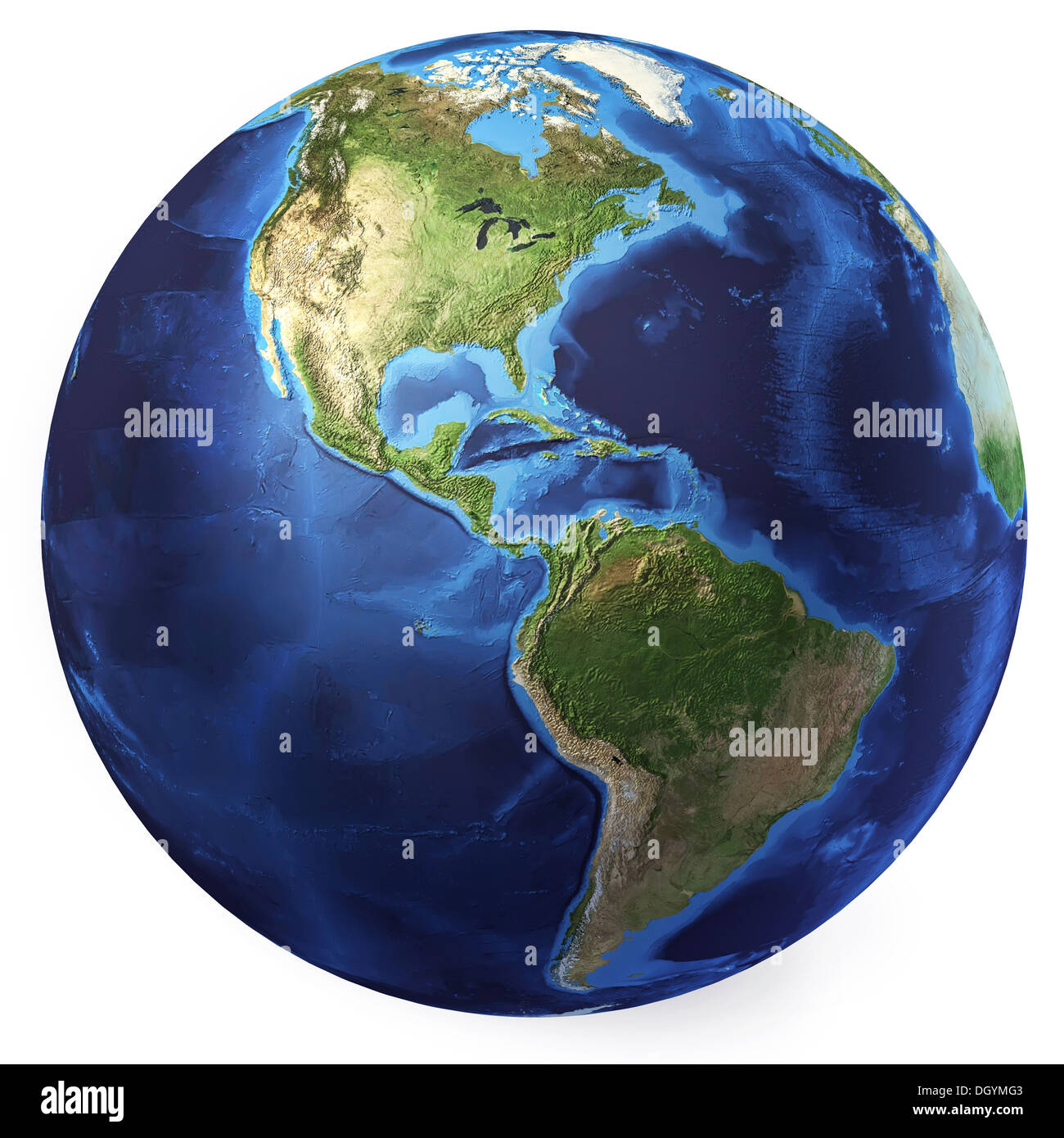 Globe de la terre, réaliste 3 D'équarrissage. Amériques Amérique du Nord et du sud. Sur fond blanc. Banque D'Images