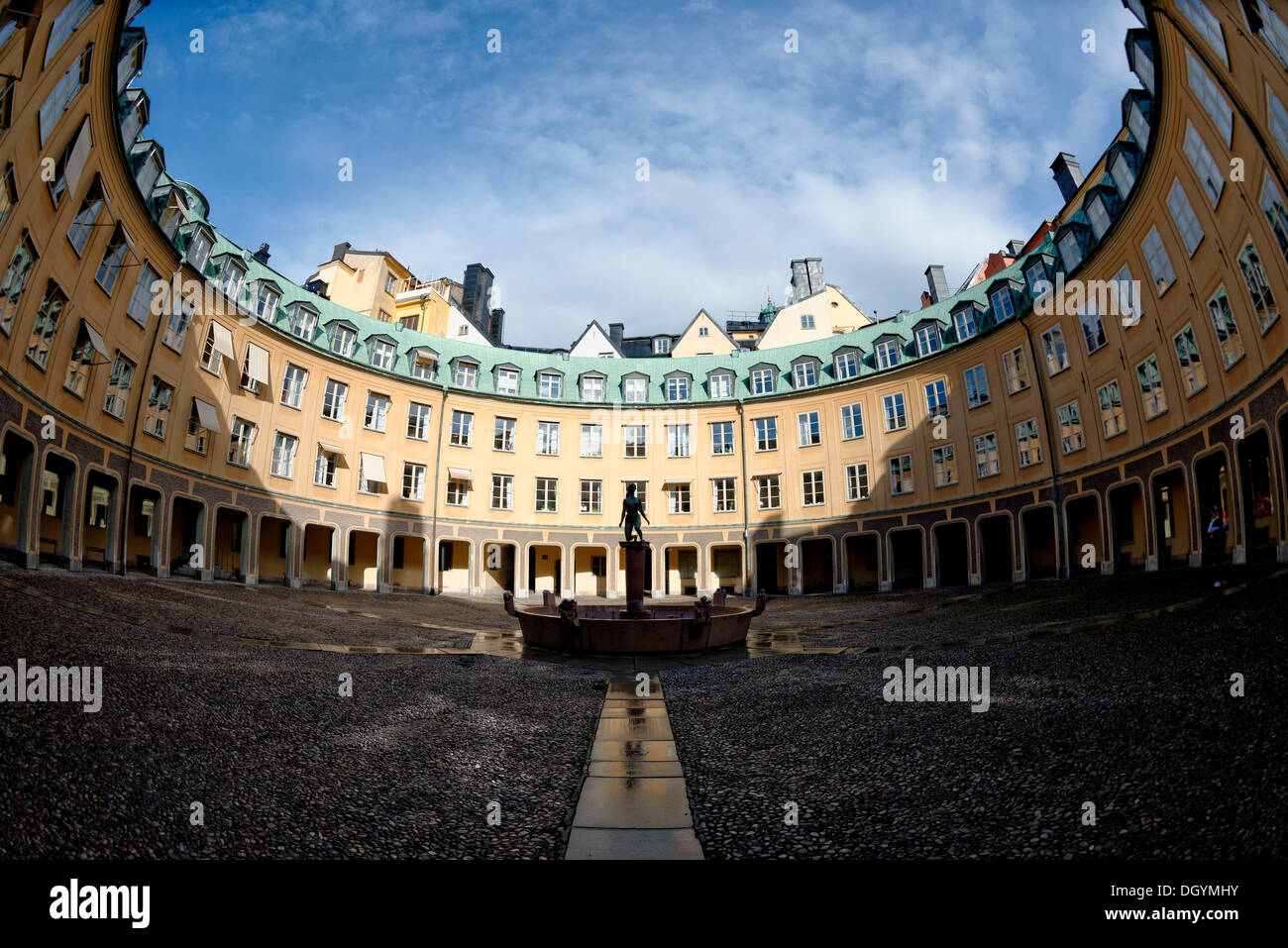 Brantingtorget, cour, vue fisheye, Gamla Stan, Stockholm, Stockholm, Suède Comté Banque D'Images