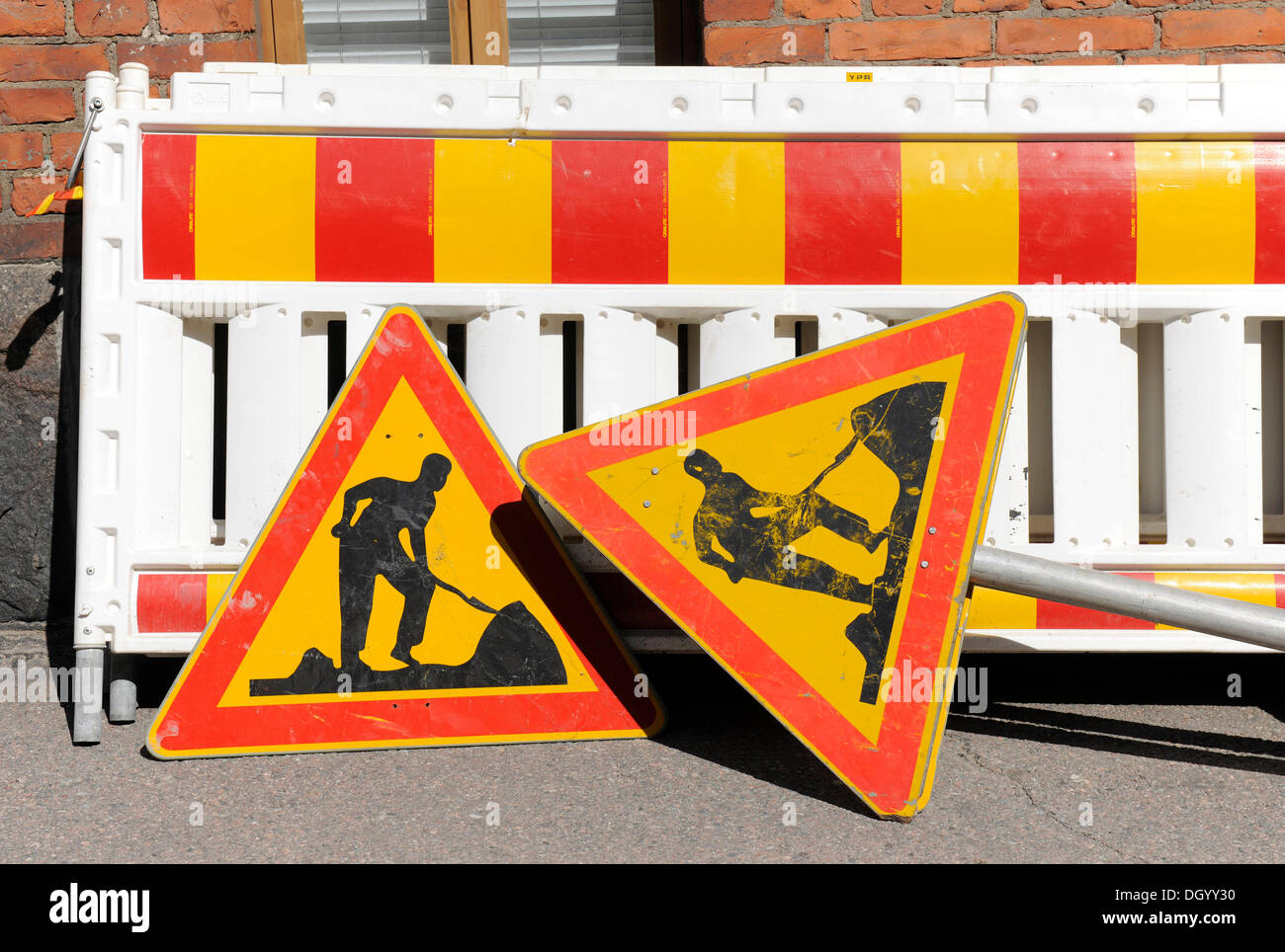 Les signes, les travaux de construction, Helsinki, Finlande, Europe Banque D'Images