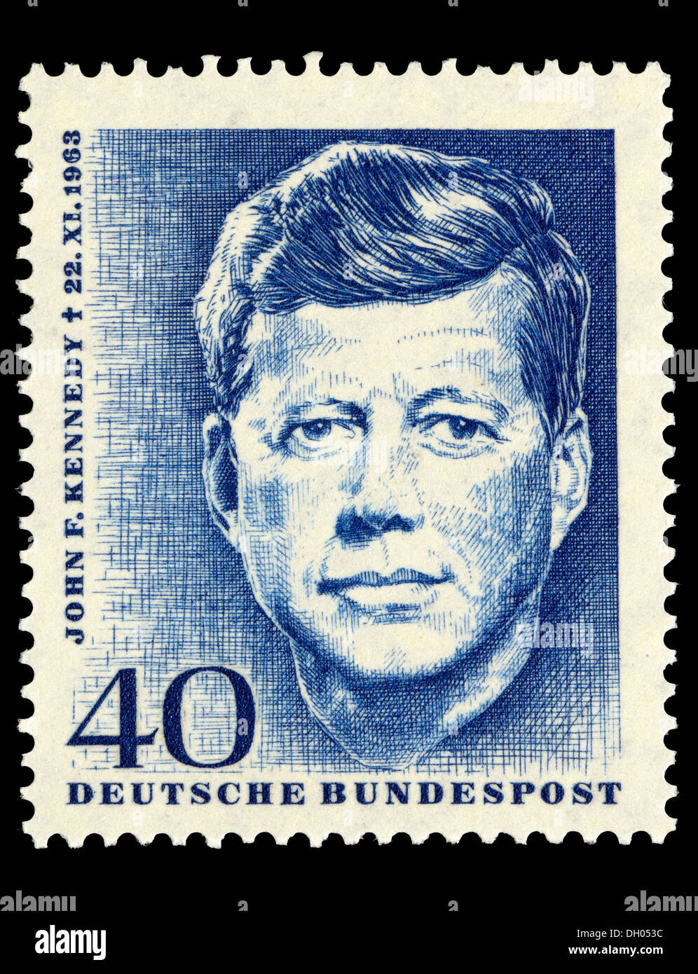 Portrait de John F Kennedy (1917-63 : 35e président des Etats-Unis) sur le timbre-poste allemand. Banque D'Images