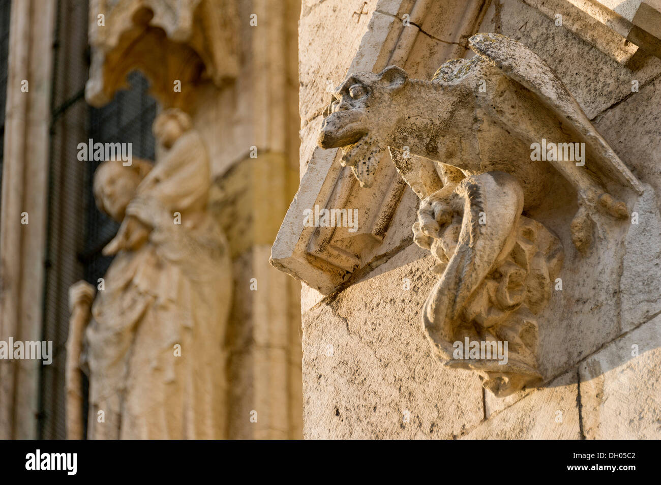 Sculpture d'un dragon sur la façade, la cathédrale Saint-Pierre, Regensburg, Haut-Palatinat, en Bavière Banque D'Images
