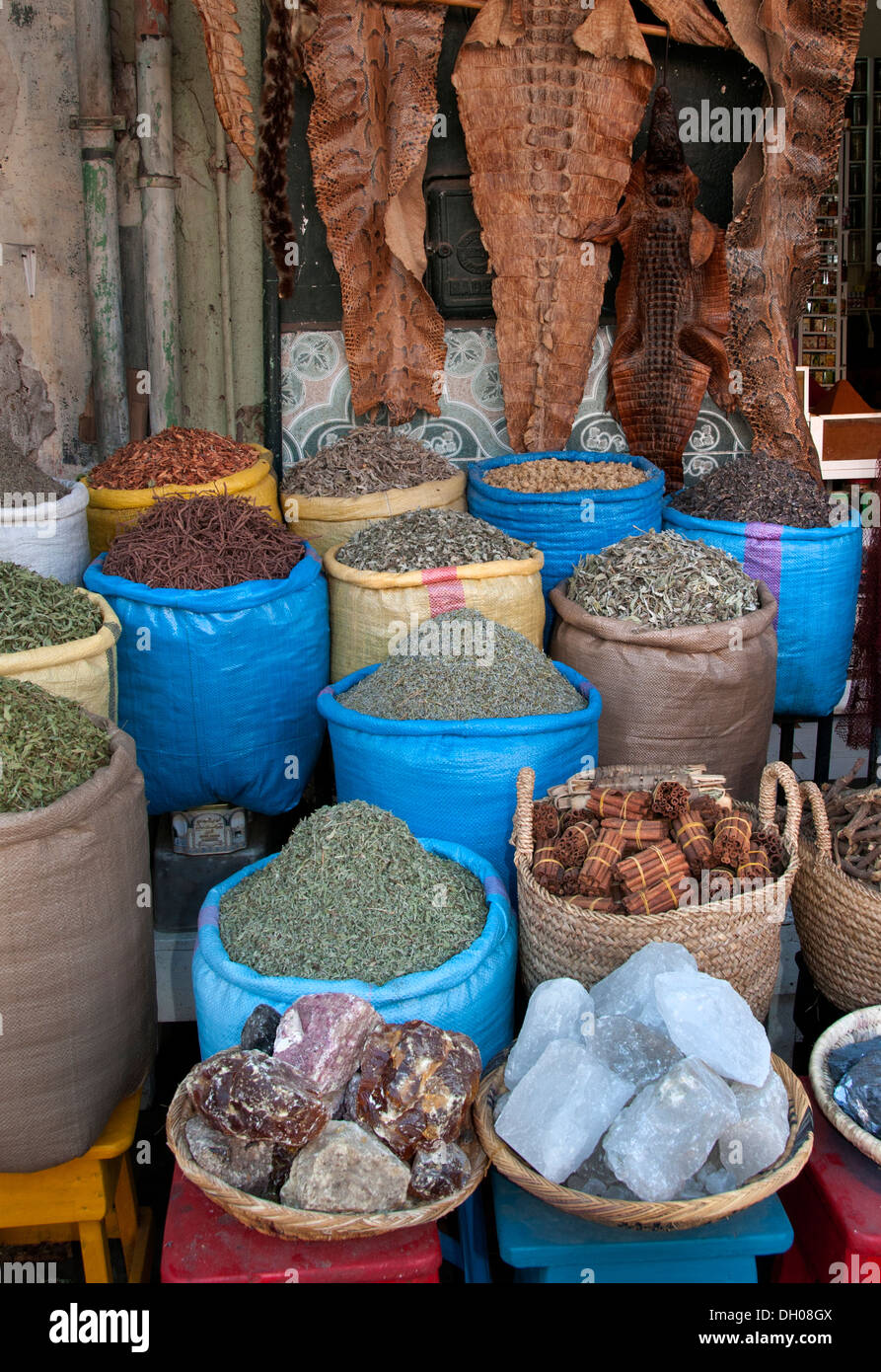 Maroc Marrakech Medina Souk épices épicerie Épicerie saison herbes Savourez la saveur Banque D'Images