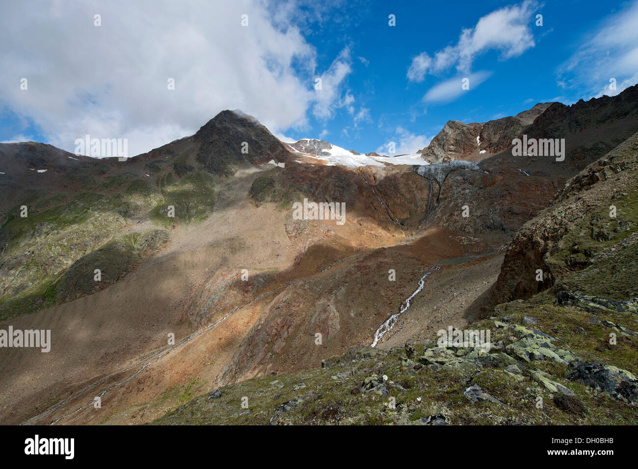 Montagnes Rue glaciaire Oetztal Urkund, Wildspitze, Rofenkar-Ferner, du Mt Wildes Mannle, Alpes Ötztal, Tyrol, Autriche, Europe Banque D'Images