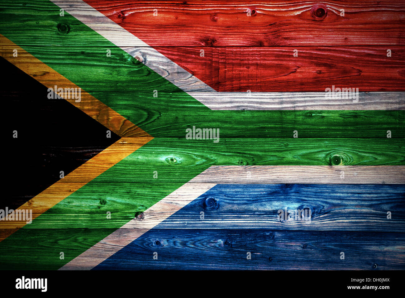 République d'Afrique du Sud drapeau sur une surface en bois naturel, close-up Banque D'Images