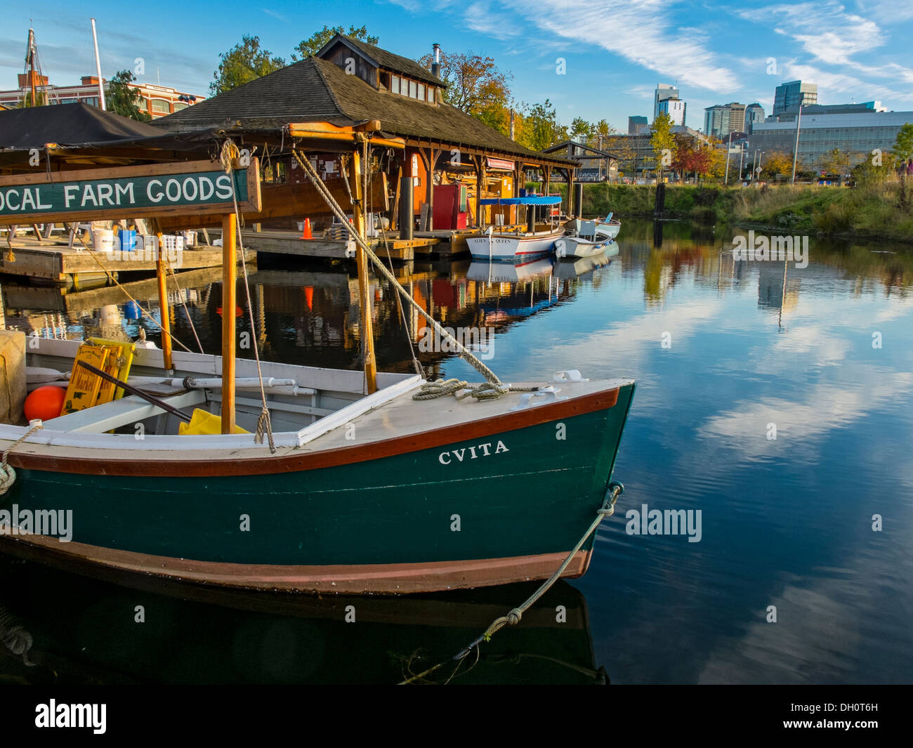 Seattle, Washington Centre pour bateaux en bois sur le lac Union Banque D'Images