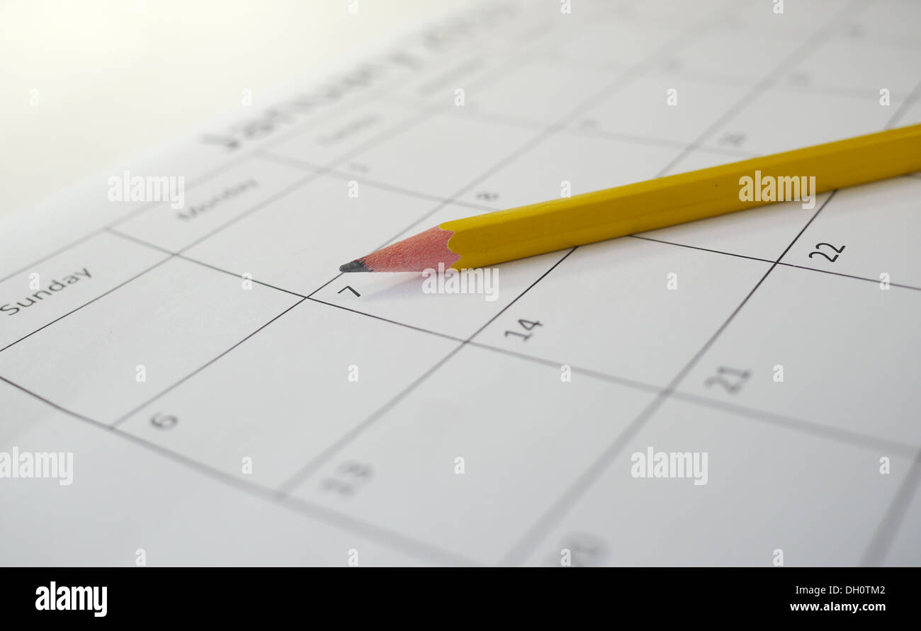Calendrier et crayon Banque D'Images