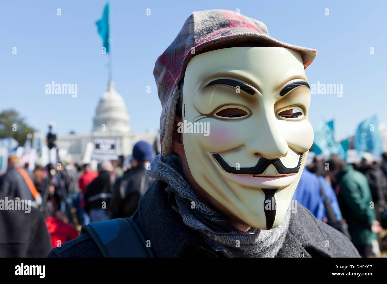 Homme portant un masque anonyme - Washington, DC USA Banque D'Images