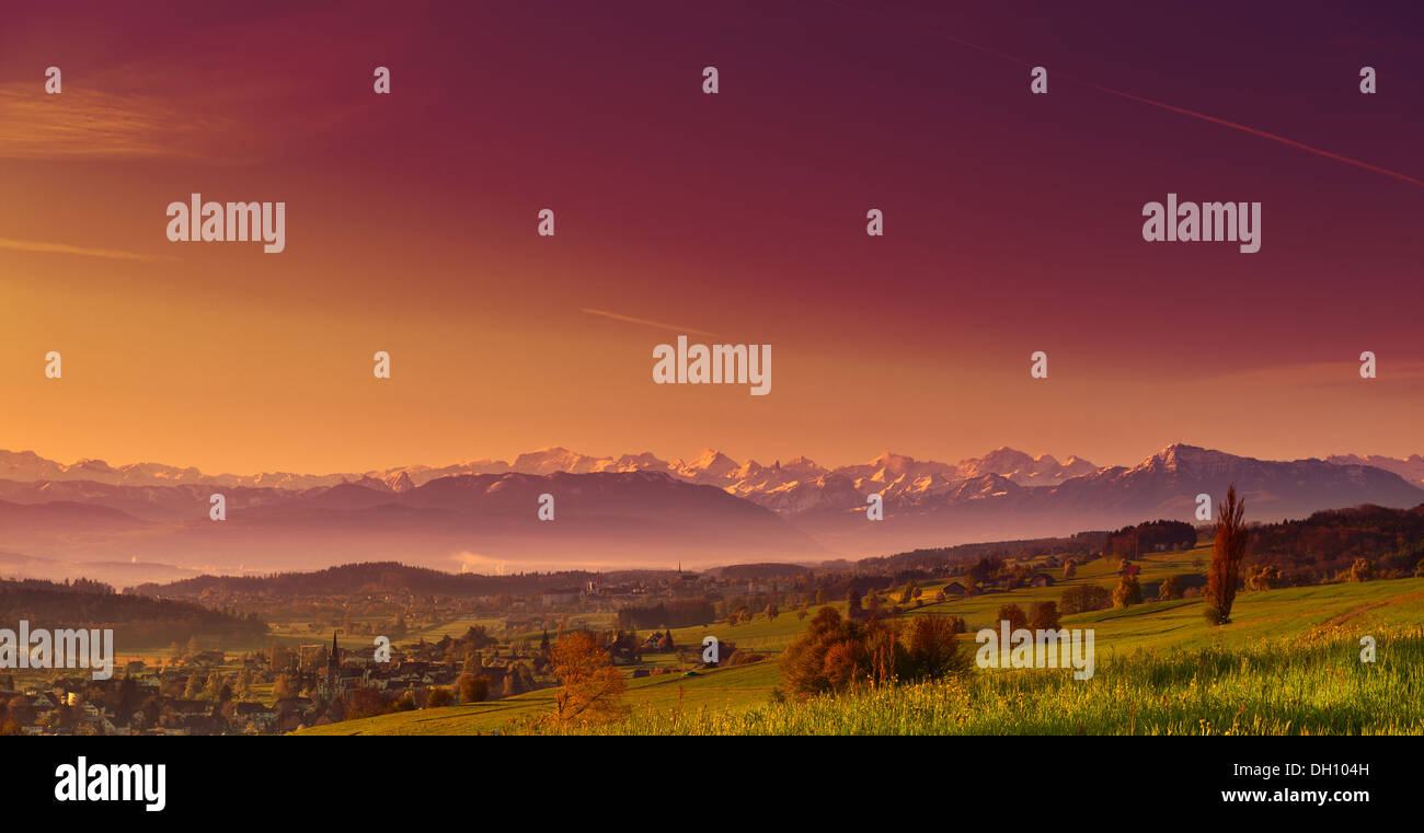 Lever du soleil en Suisse Banque D'Images