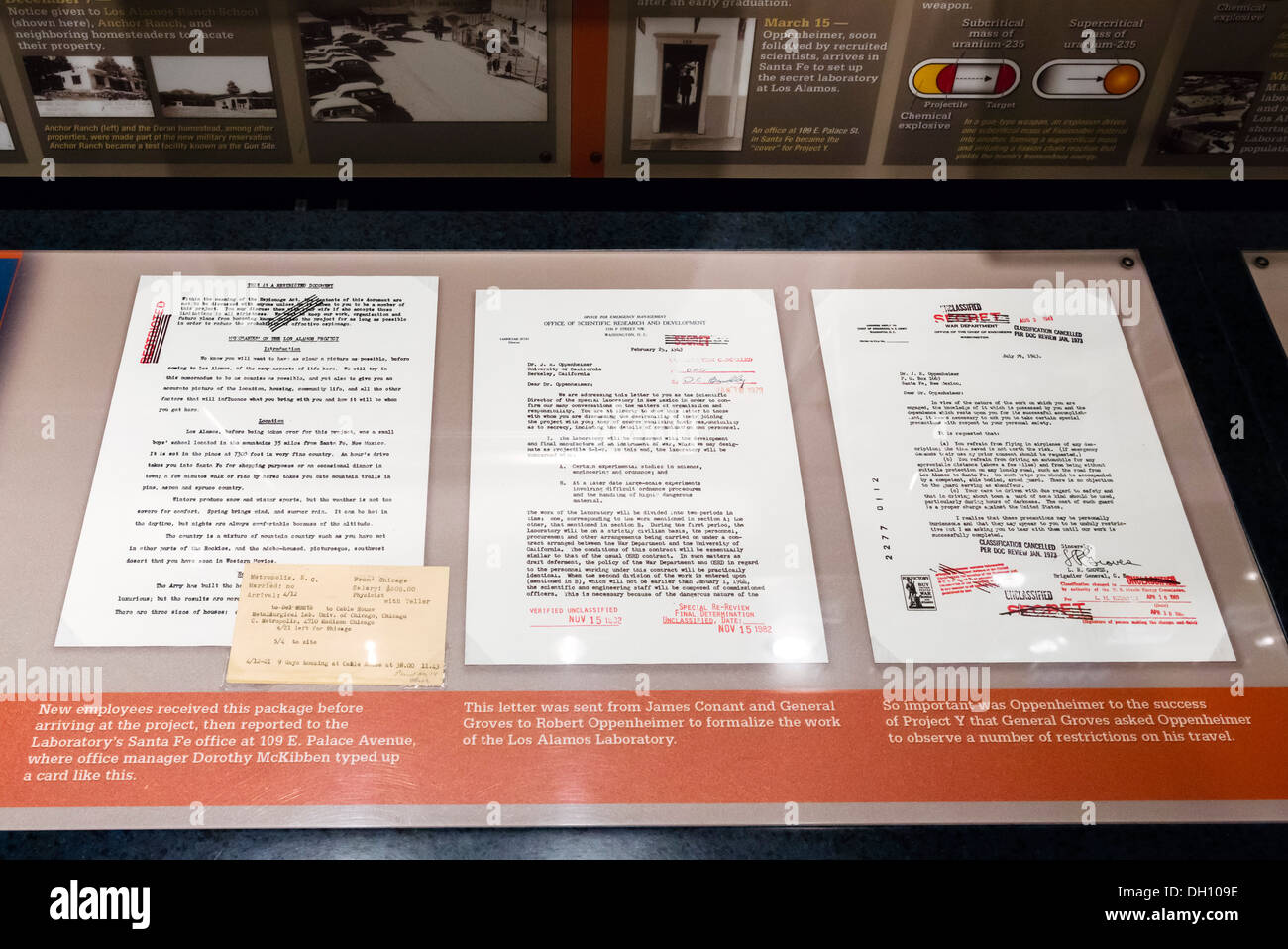 Lettres d'Oppenheimer original relié au projet Manhattan, Bradbury Science Museum, Los Alamos, New Mexico, USA Banque D'Images