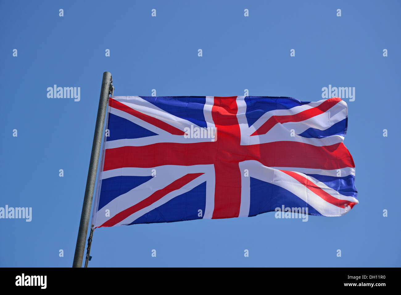 Union Jack flag flying sur front de mer, chapelle St Leonards, Lincolnshire, Angleterre, Royaume-Uni Banque D'Images
