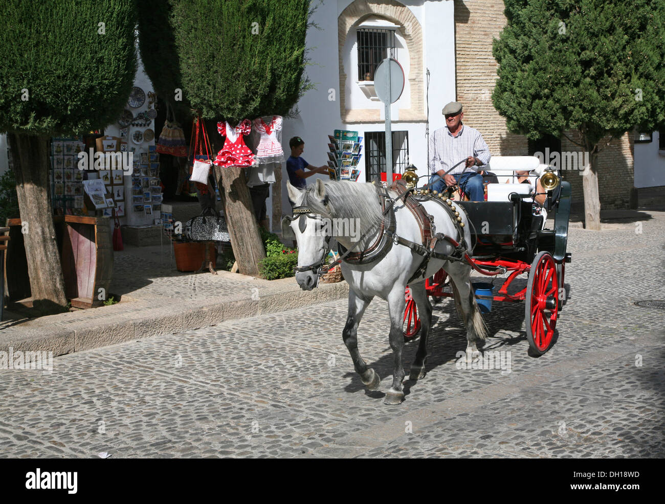 Cheval et balade en calèche à travers les rues de Ronda, province de  Malaga, Espagne Photo Stock - Alamy