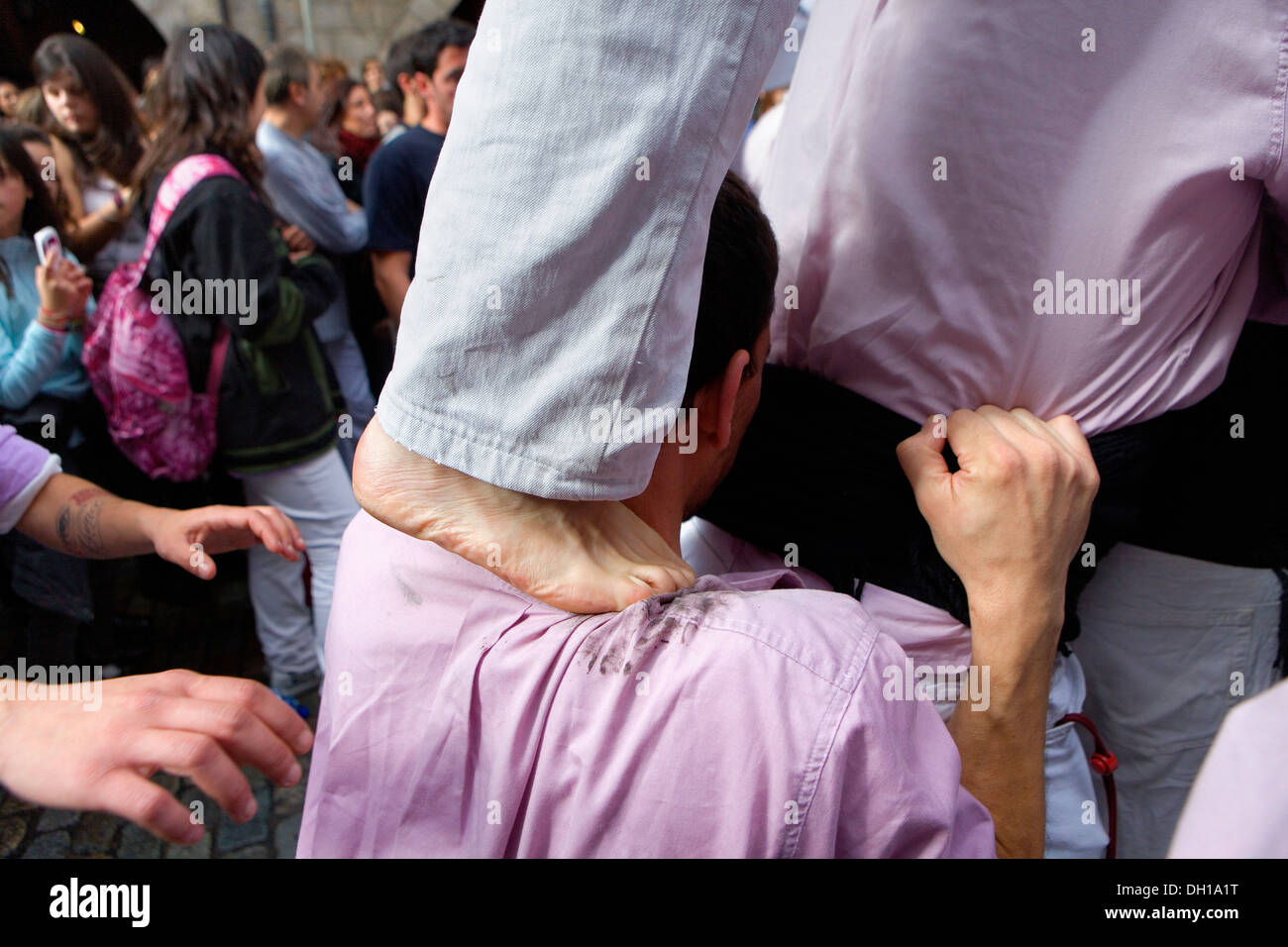 Minyons de Terrassa.'Castellers' les capacités humaines tower.je incendies festes de Sant Narcis.La Plaça del Vi.Girona.Espagne Banque D'Images