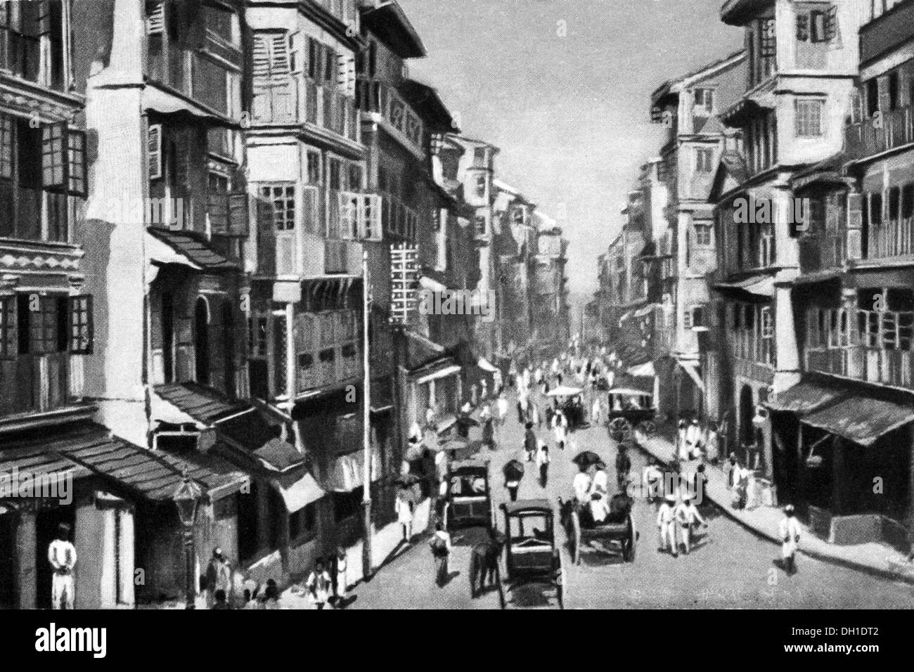 Vieux millésime 1900s Bazar Bazar rue Bora Bazar Bombay Mumbai Maharashtra Inde Banque D'Images