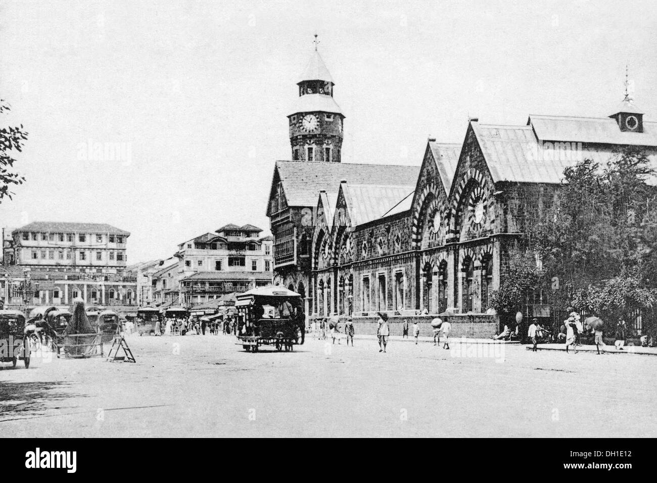 Vieux millésime 1900 marché Crawford avec tram Bombay Mumbai Maharashtra Inde Asie Banque D'Images