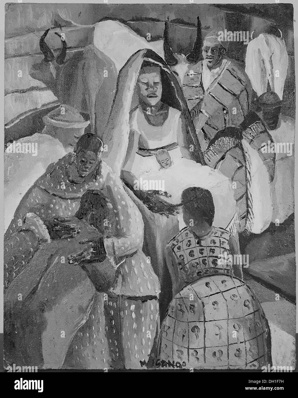 Cette représentation du Christ dans la crèche est une représentation classique de la scène de la Nativité. Il montre le nouveau-né Jésus, entouré de Marie, Joseph et les animaux dans un cadre humble, symbolisant la naissance du christianisme. Banque D'Images