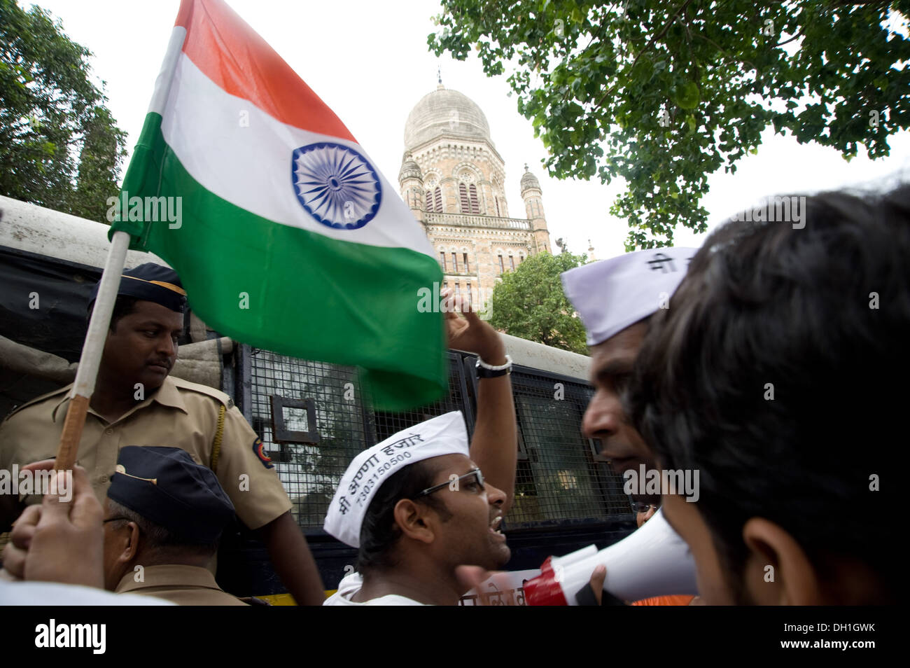 Anna Hazare partisans mumbai Maharashtra Inde Asie Banque D'Images