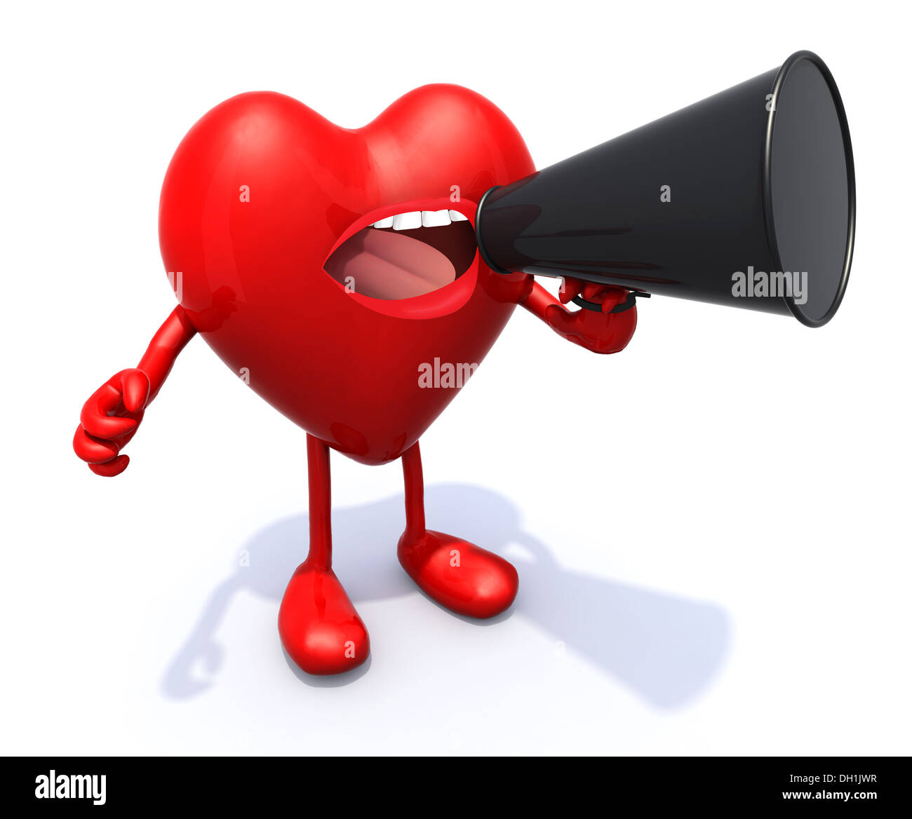 Coeur avec des bras, des jambes, de la bouche que crier dans loudhailer, 3d  illustration Photo Stock - Alamy