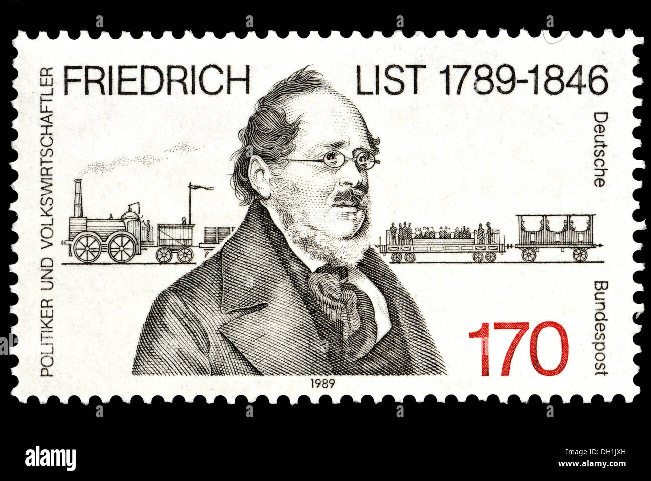 Portrait de Friedrich List (1789-1864 Allemand-américains : homme politique, économiste) sur timbre-poste allemand. Banque D'Images