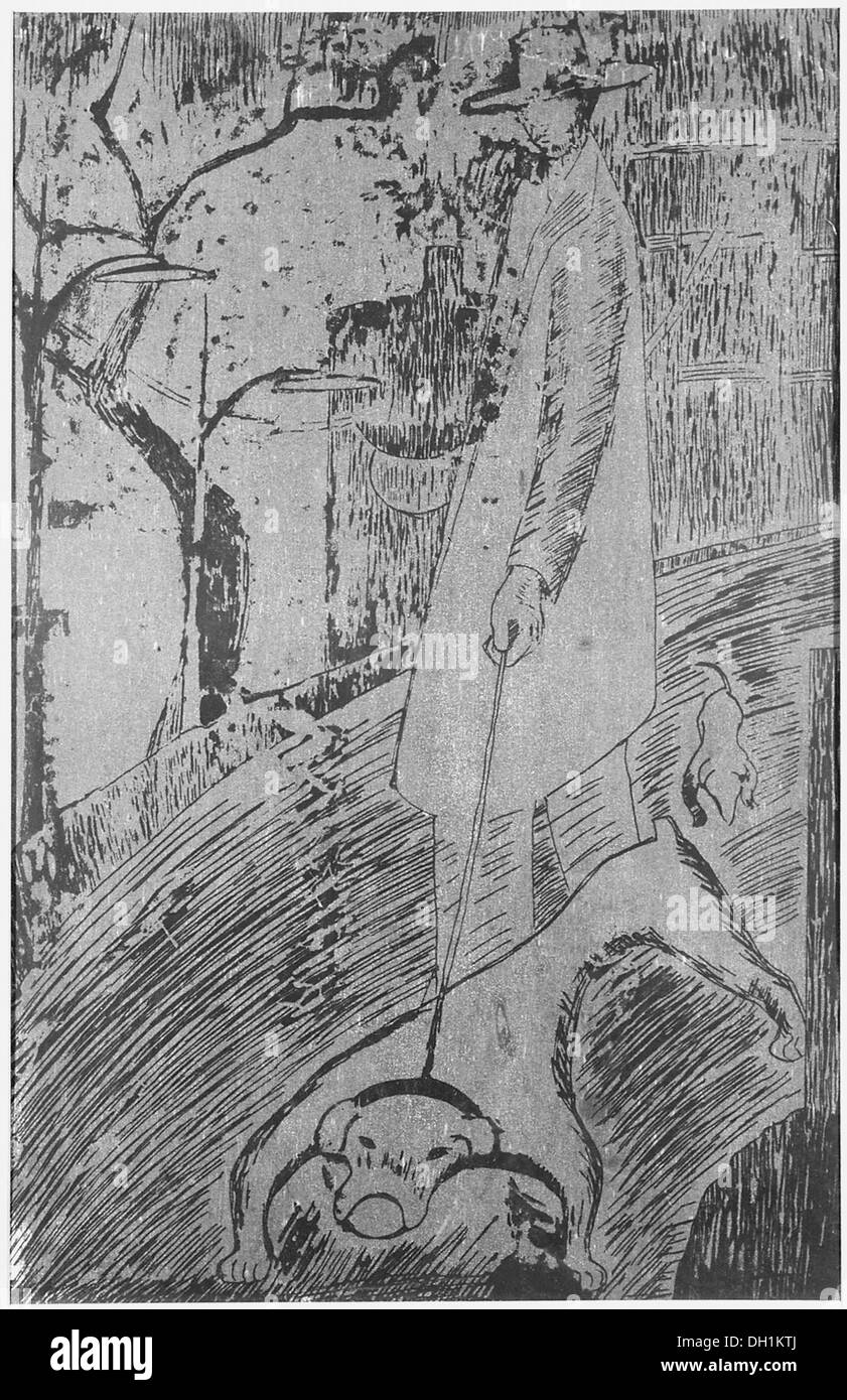 Un homme avec un bouledogue dans la soirée, représentant un moment calme et détendu. L'image capture une scène paisible, soulignant le lien entre un homme et son chien dans un cadre tranquille. Banque D'Images