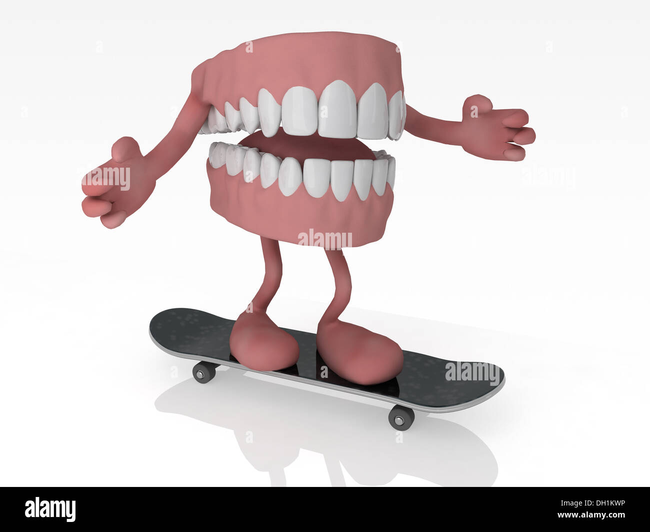 Dentier ouvert avec les bras et les jambes sur planche, 3d illustration Banque D'Images